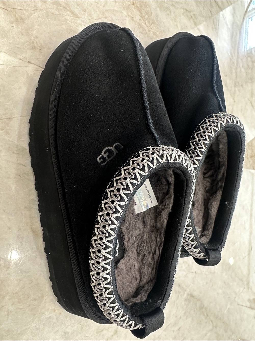 UGG Black Suede Plush-Lined Slip-On Clog